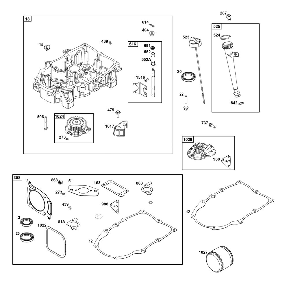 Crankcase Cover/Sump Group Diagram and Parts List for 389575-0117-E1  Briggs and Stratton Engine